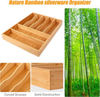 Bellsal Bamboo Silverware Drawer Organizer, Kitchen Utensil Drawer Organizers, 12"x15.7" Utensils Holder Cutlery Tray with Gr