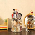 Cq acrylic Rotating Makeup Organizer,Adjustable Spinning Skincare Organizer for Vanity,Countertop,Clear Rotating Perfume Orga