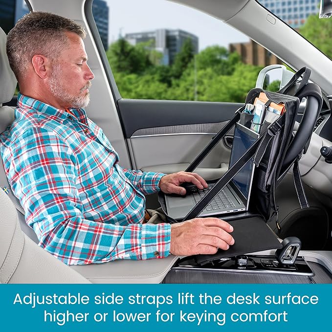 High Road Car Desk for Laptop and Steering Wheel Desk - Portable Car Office Laptop Case with 6 Storage Compartments, Phone Holder, Sturdy Mouse Tray and Wrist Rest