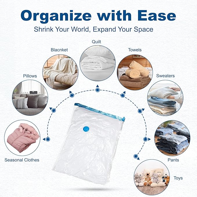 HOUSE DAY 18 Pack Vacuum Storage Bags with Electric Pump, Valve, Space Saver Vacuum Seal Bags for Clothing, Comforters, and T
