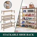 Smiry Shoe Rack, 6 Tier Thick Bamboo Shoe Organizer, Stackable Free Standing Wooden Shoe Storage Shelf for Closet, Entryway, 