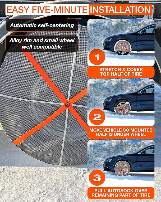 AutoSock Commercial Vehicle Snow Socks for Tires, AL71 - Car Sock Tire Traction Device for Snow, Ultimate Chain Alternative f