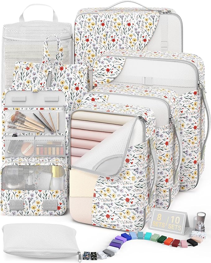 8 Set Packing Cubes for Travel, Gifts for Women Mom,Anti-Tearing Suitcase Organizer for Luggage with Shoe & Hanging Toiletry 
