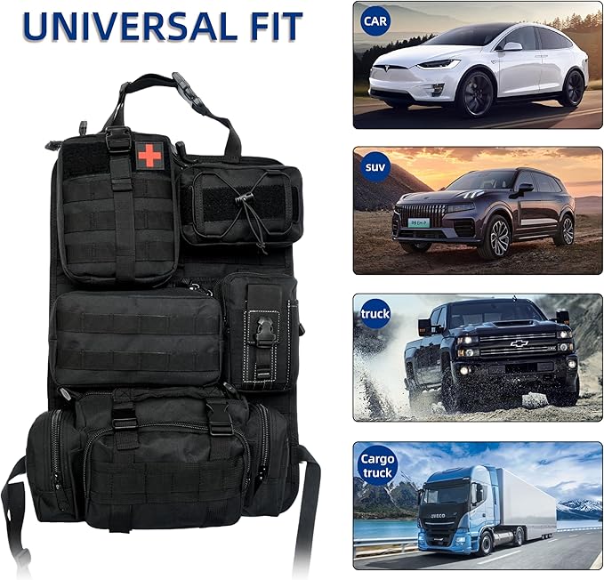 Tactical Car Seat Back Organizer,Back Seat Organizer with 5 Detachable Molle Pouches,Molle Panel Organizer Fits for Vehicel Such as Jeep,Truck,SUV, Car