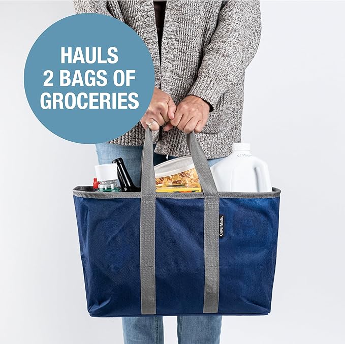 CleverMade EcoBasket 30L Collapsible Tote Basket 3 Pack – Reusable Grocery Tote That Stands Upright, Foldable Shopping Basket