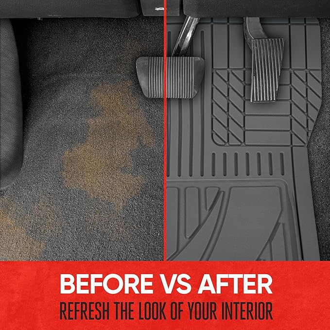 Motor Trend FlexTough™ Advanced Gray Rubber Car Floor Mats – Heavy Duty Trim to Fit All Weather Floor Mats for Cars Truck SUV - Automotive Car Interior Floor Liner Protection - Universal Fit
