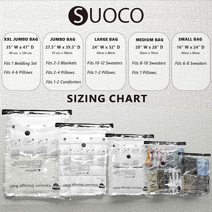 Vacuum Storage Bags, Compression Packing Space Saver Seal Bags for Clothing Bedding Comforters Blankets Pillows, 8 Medium