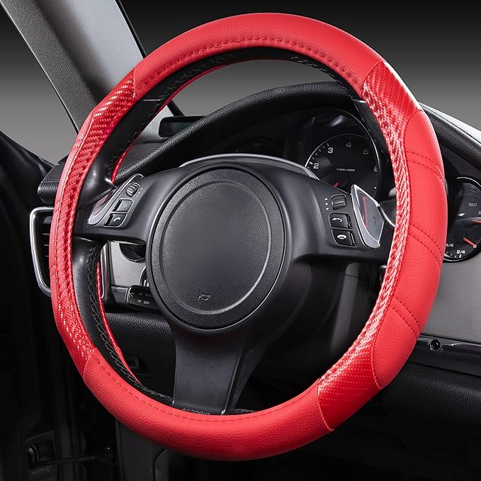CAR PASS Line Rider Microfiber Leather Sporty Steering Wheel Cover 14.5-15 inch Universal Fits for 95% Truck,SUV,Cars, Anti-S