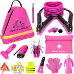 Pink Car Emergency Kit, Premium Roadside Emergency Car Accessories Kit with Jumper Cables, Flashlight, Shovel, Screwdriver Se