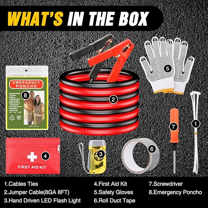 Nilight Car Emergency Kit with Jumper Cable Air Compressor Tire Repair Essential Tools First Aid Alligator Connector Electric