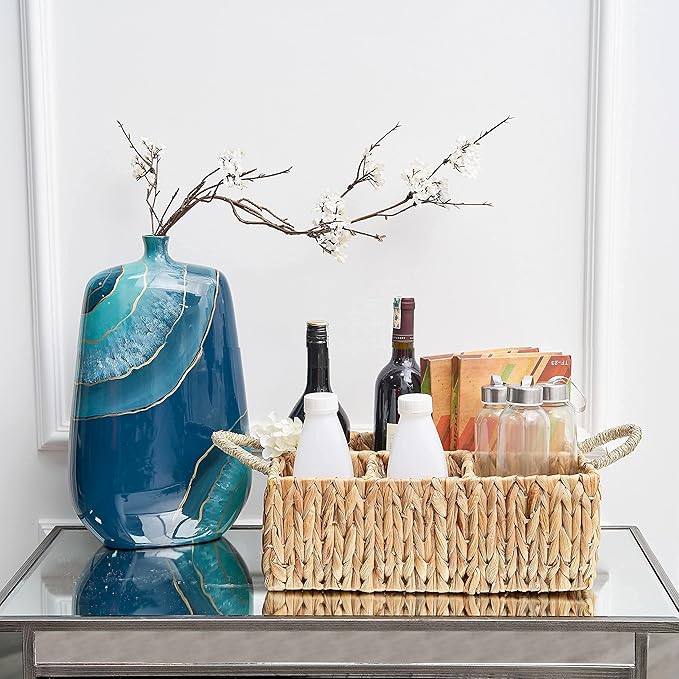 Wicker Divided Storage Basket Woven Natural Basket Hyacinth for Organizing Bathroom Kitchen Shelves Office Supplies Organizat