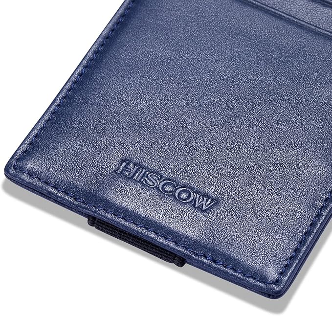 HISCOW Car Sun Visor Card Holder with Elastic Band Fastener - Italian Calfskin (Dark Blue)