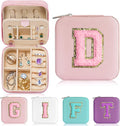 Parima Initial Jewelry Box for Women Girls, Pink Jewelry Travel Case | Chenille Letter Patches Jewelry Box | Multifunctional 