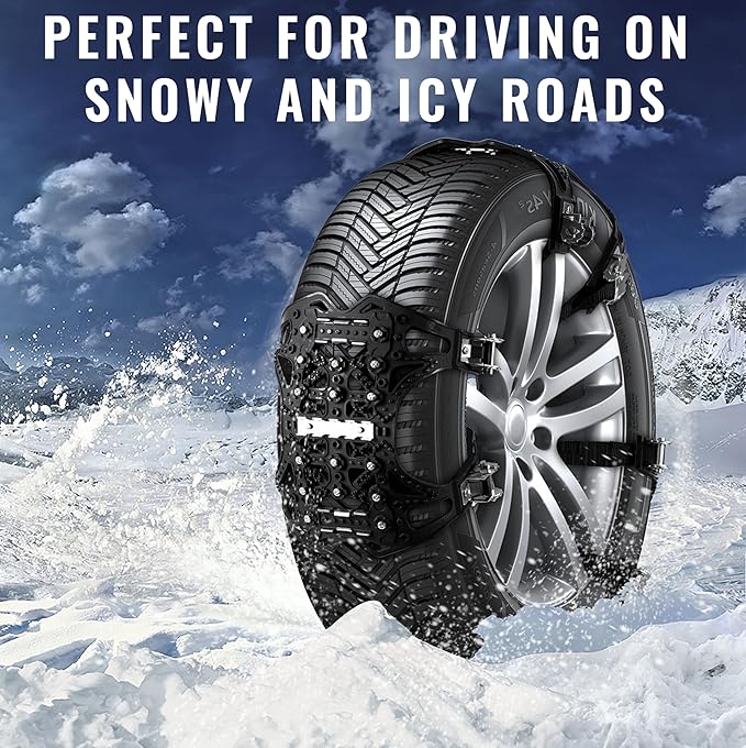 VaygWay Car Snow Tire Anti-Slip Chains - All Season Black Upgraded - Emergency Vehicle Tire Chains for Cars, SUVs, & Trucks (