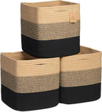NaturalCozy Storage Cubes 11 Inch Cotton Rope Woven Baskets for Organizing, 3-Pack | Cube Storage Bin | Square Storage Basket