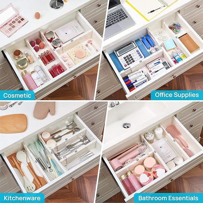 Vtopmart 16 Pack Drawer Dividers for Clothes, 4" High 11.3"-17" Adjustable Expandable Dresser Drawer Organizer, Plastic Drawe