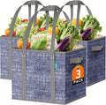 Fab totes Reusable Grocery Bags, Large Foldable Shopping Tote Bags with Reinforced Handles & Hard Bottom,3 Pack,Blue