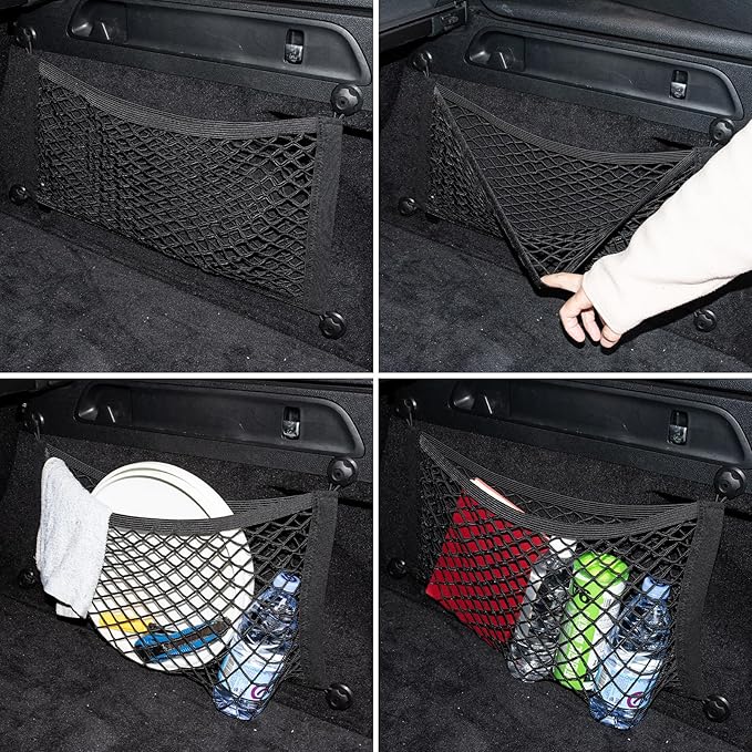 2 Pack Small Cargo Net Pocket Storage Pouch Bag 21 x 9.8 Inches RV Netting Elastic Automotive Cargo Nets with 8 Mounting