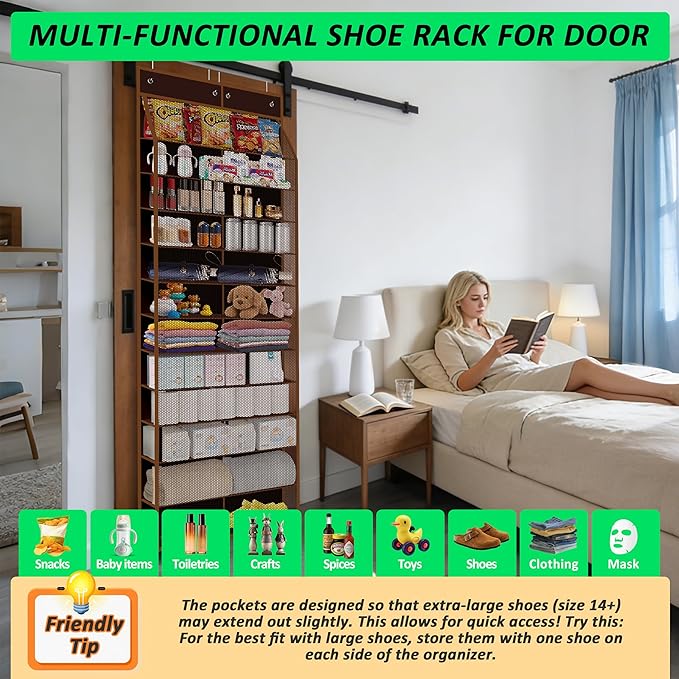 Kotkn 24-Pair Over Door Shoe Organizer for Family & Kids, Double Sided | Hanging Storage for Sneakers, Boots, Toys & Room Org