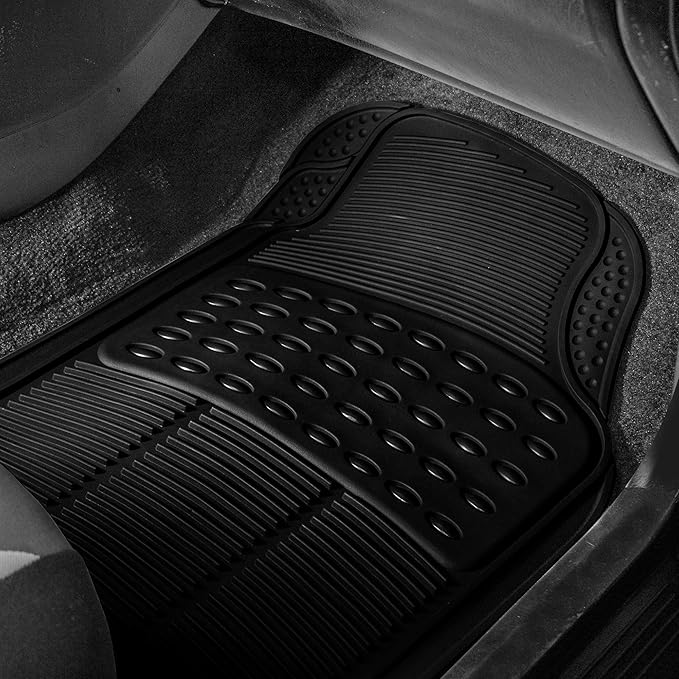 FH Group Climaproof™ Trimmable Non-Slip Vinyl Floor Mats 3 Row Set - Universal Fit for Cars Trucks and SUVs (Black) F11306 + F16400