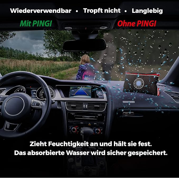 Pingi Dehumidifier Car and Home - Absorbs Moisture Condensation Damp Keeping Windscreens Clear - 100% Leakproof & Reusable
