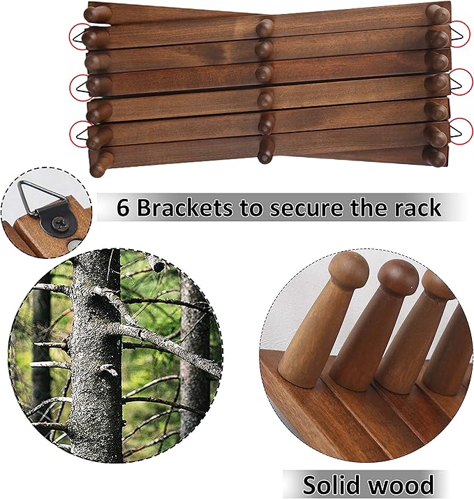 WEBI Accordion Wall Hanger,Expandable Wooden Coat Rack,Accordion Hat Rack for Wall,Accordion Hook Rack for Hats,Caps,20 Peg H