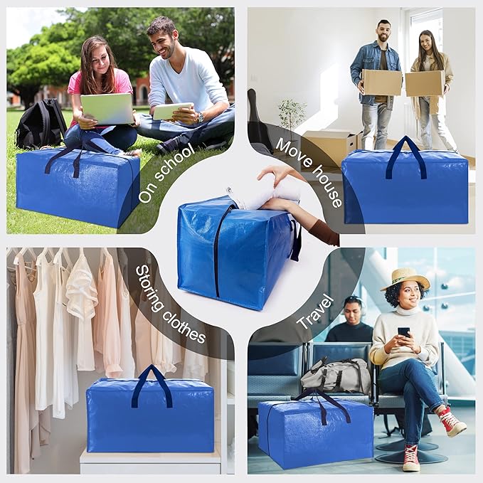 VELVETSURE Heavy Duty Extra Large Moving Bags W/Backpack Straps - Strong Handles & Zippers, Storage Totes For Space Saving, F