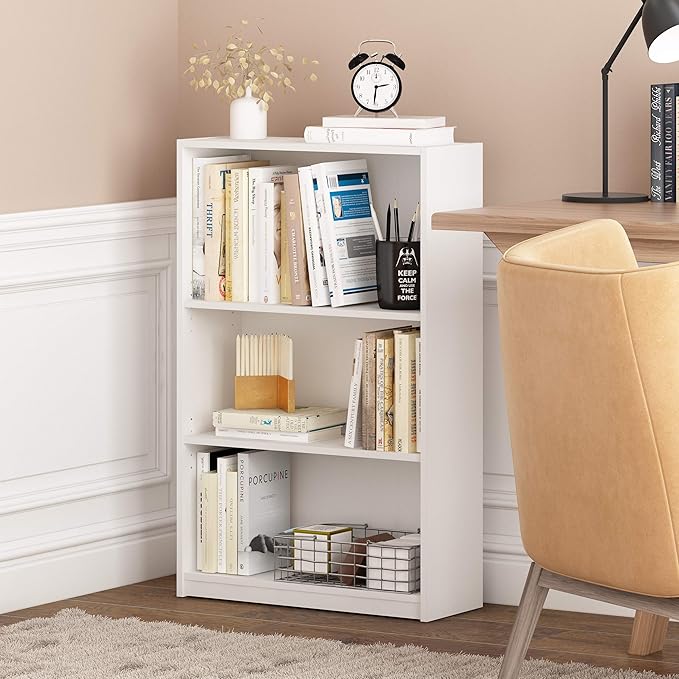 Furinno Jaya Book Shelf, 3-Tier Bookshelf, Bookcase with Adjustable Shelves, 9.5 x 24.5 x 40.3, for Organization and Storage,