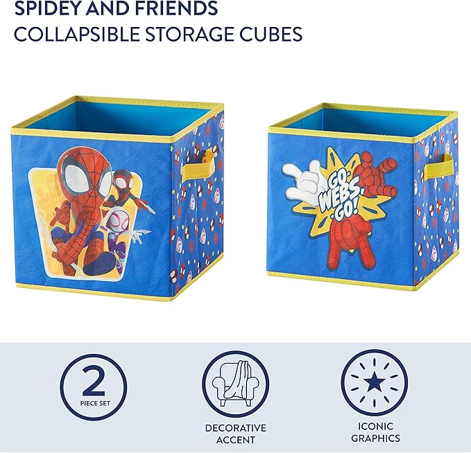 Marvel Spidey and His Amazing Friends Set of Two Spacious Collapsible Storage Cubes, 10"x10"