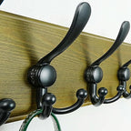 Dseap Coat Rack Wall Mount - Heavy-Duty Robust Barnwood-Style Wooden Wall Coat Hanger Hook Rail with 5 Triple Hooks for Winte