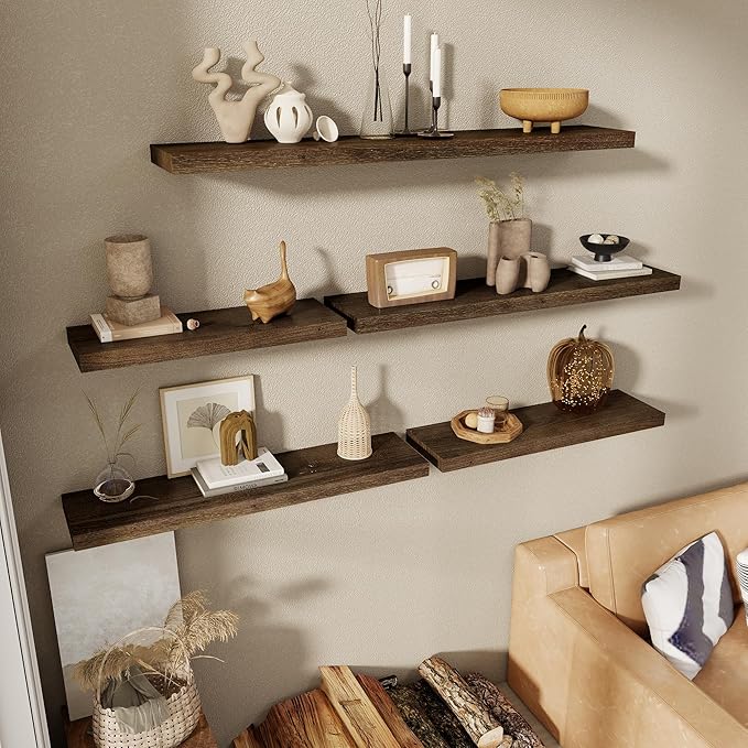 30 Inch Floating Shelves for Wall, 8"D High End Solid Hardwood Shelves for Decor Storage, Rustic Wall Shelves with Invisible 