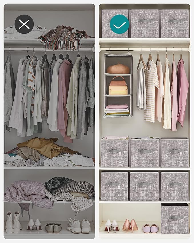 SONGMICS Storage Cubes, 11-Inch Non-Woven Fabric Bins with Double Handles, Set of 6, Closet Organizers for Shelves, Foldable,