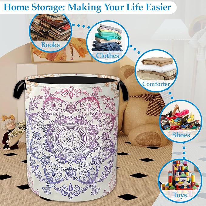 Groovy Mandala Laundry Basket Collapsible Laundry Hamper with Handle, Oxford Clothes Toy Storage Bin for Bathroom Bedroom Roo