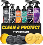 Carfidant Ultimate Clean & Protect Kit – 11-Piece Complete Car Detailing Bundle – Tire Shine, Ceramic Silk, Scratch & Swirl Remover, Plastic & Trim Restorer, Rim Reactor, Iron Remover