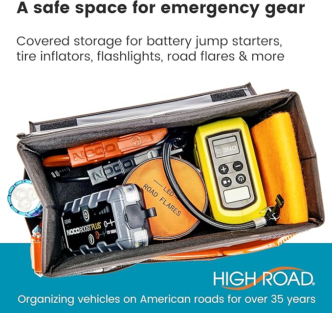 High Road Carganizer Car Storage Bin with Lid - Multipurpose Storage Box for Car for the Back Seat, Front Seat or Trunk -