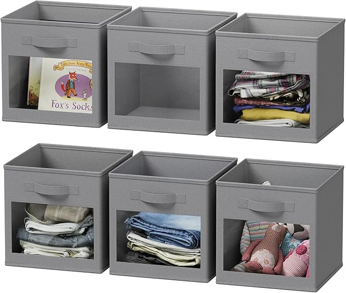 SpaceAid Storage Cubes with Clear Windows, Set of 6 Fabric Bins, 11 Inch Foldable Baskets Boxes for Closet, Cubby Shelf or Cu