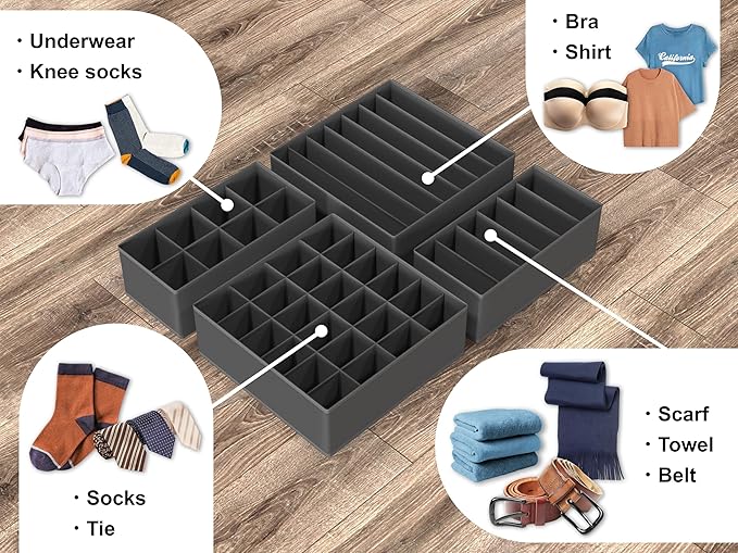 Simple Houseware 4-Pack Drawer Organizer Set - Closet Dividers for Underwear, Socks, Bras, Scarves, Ties - Foldable Non-Woven