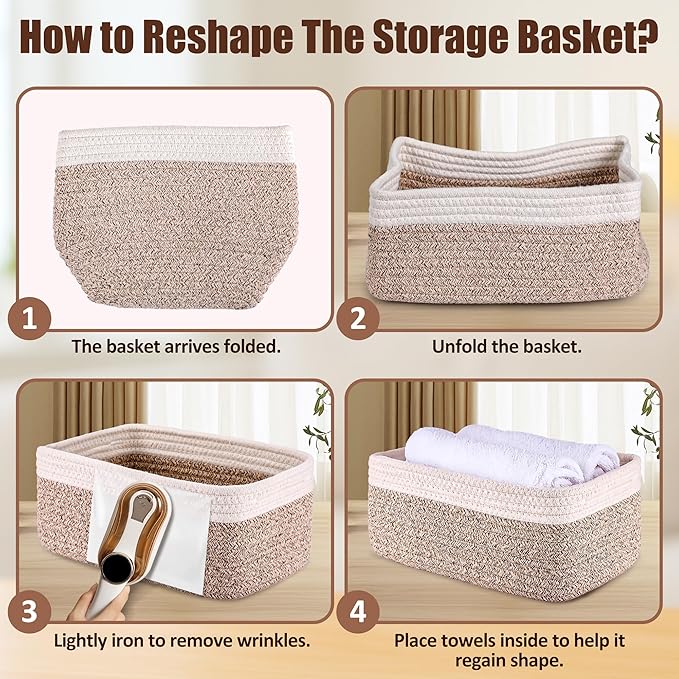 5-Pack Small Woven Rope Storage Baskets – 2 Sizes Organizer Bins for Closet, Shelf, Bookshelf, Nursery, Changing Table, Fabri