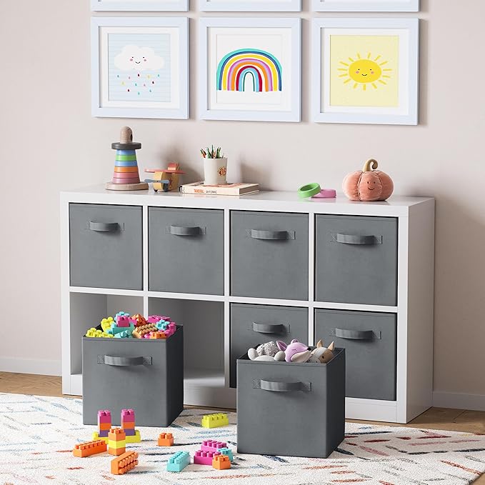 Storage Cubes Pack Of 8 - Standard Size Cube Storage Bin 10.5x10.5x11 With Dual Handles For Easy Carrying- Fabric Storage Bin