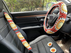Crochet Sunflower Car Steering Wheel Covers Orange Universal 14-15 inch for Women/Men (Wheel Covers+2belt Covers+2Car Coasters+Strawberry)