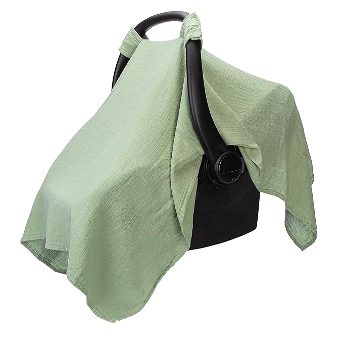 Comfy Cubs Baby Car Seat Cover - Soft, Breathable Bamboo Rayon and Muslin Cotton Blend - Lightweight Canopy for Sun, Bug, and