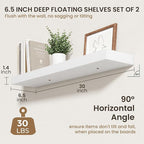 30 Inch Floating Shelves | 6.5 Inch Deep White Floating Shelves Set of 2 | 30" W x 6.5" D Rustic White Wood Wall Shelves with