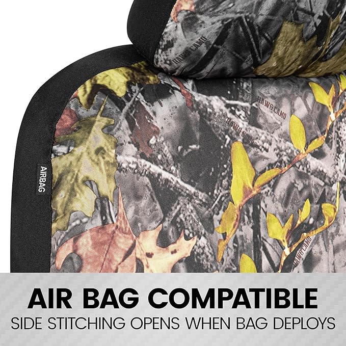 BDK Camo Car Seat Covers Full Set with Floor Mats – Complete Interior Protection Set, Realistic Green Forest Camouflage Patte