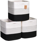 NaturalCozy Storage Cubes 11 Inch Cotton Rope Woven Baskets for Organizing, 3-Pack | Cube Storage Bin | Square Storage Basket