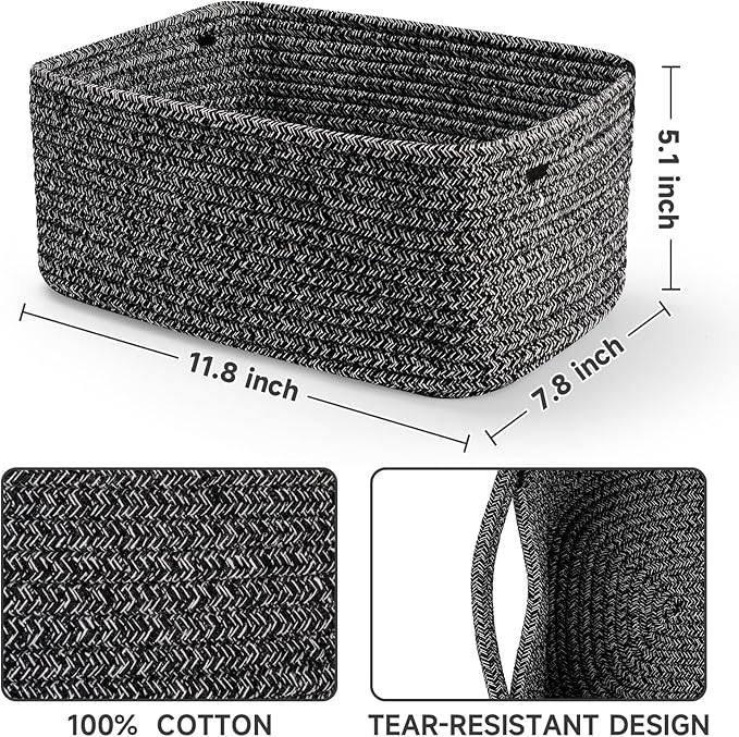 3-Pack Shelf Baskets for Organizing, Closet Organizer Bins, Small Woven Baskets, Rope Toy Basket, Storage Basket for Shelves,