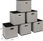Household Essentials Foldable Fabric Storage Cubes 6-Pack – 11x11x11 Stackable Non-Woven Bins with Chipboard Sides & Grommet 