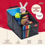 Lusso Gear Car Seat Organizer - Built-In Car Cup Holders & Mesh Pockets - Foldable Back Seat Organizer with Handles - Kids Roa