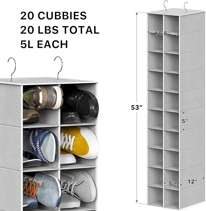Simple Houseware 20 Section Shelves Hanging Shoes Organizer Holder for Closet, Gray