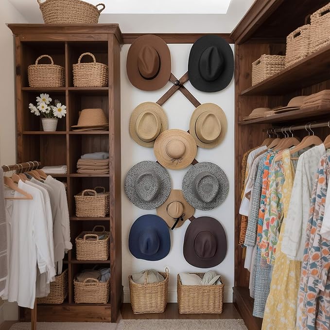 SKOLOO Hat Rack for Wall with 11 Hooks, 24 inch Solid Wooden, Modern, Huge Coat Rack Wall Mount for Coats, Hats, Bags, Cowboy