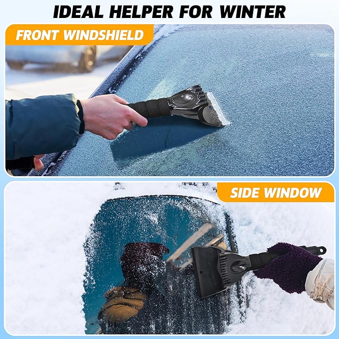 EcoNour Ice Scraper for Car Windshield | 2 Pack Window Scraper to Remove Snow, Frost, and Ice | Ice Crusher for Car Window with Foam Handle for Perfect Grip | Snow Removal & Frost Remover Accessories